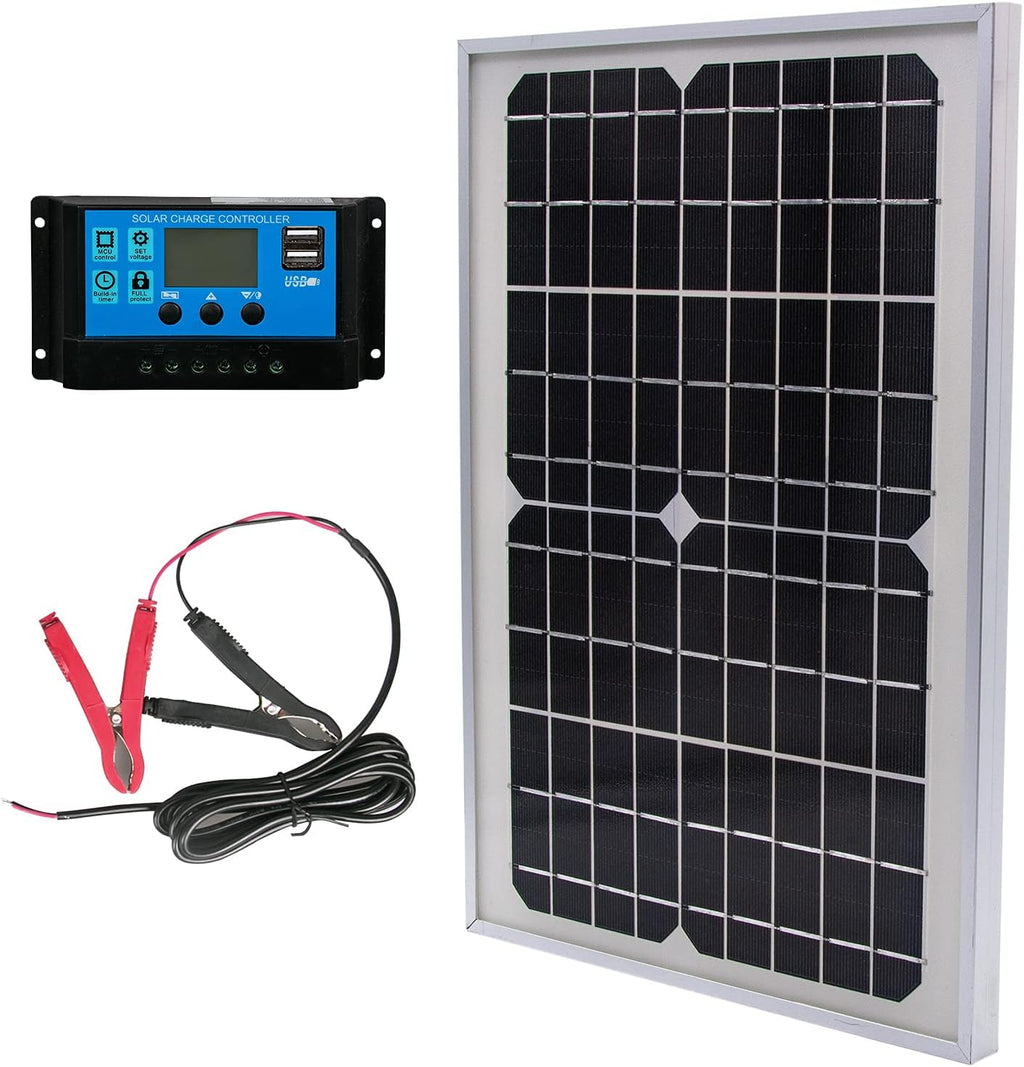 10W 12V Monocrystalline Solar Panel Battery Charger Kit with 10A Charge Controller + Extension Cable V941