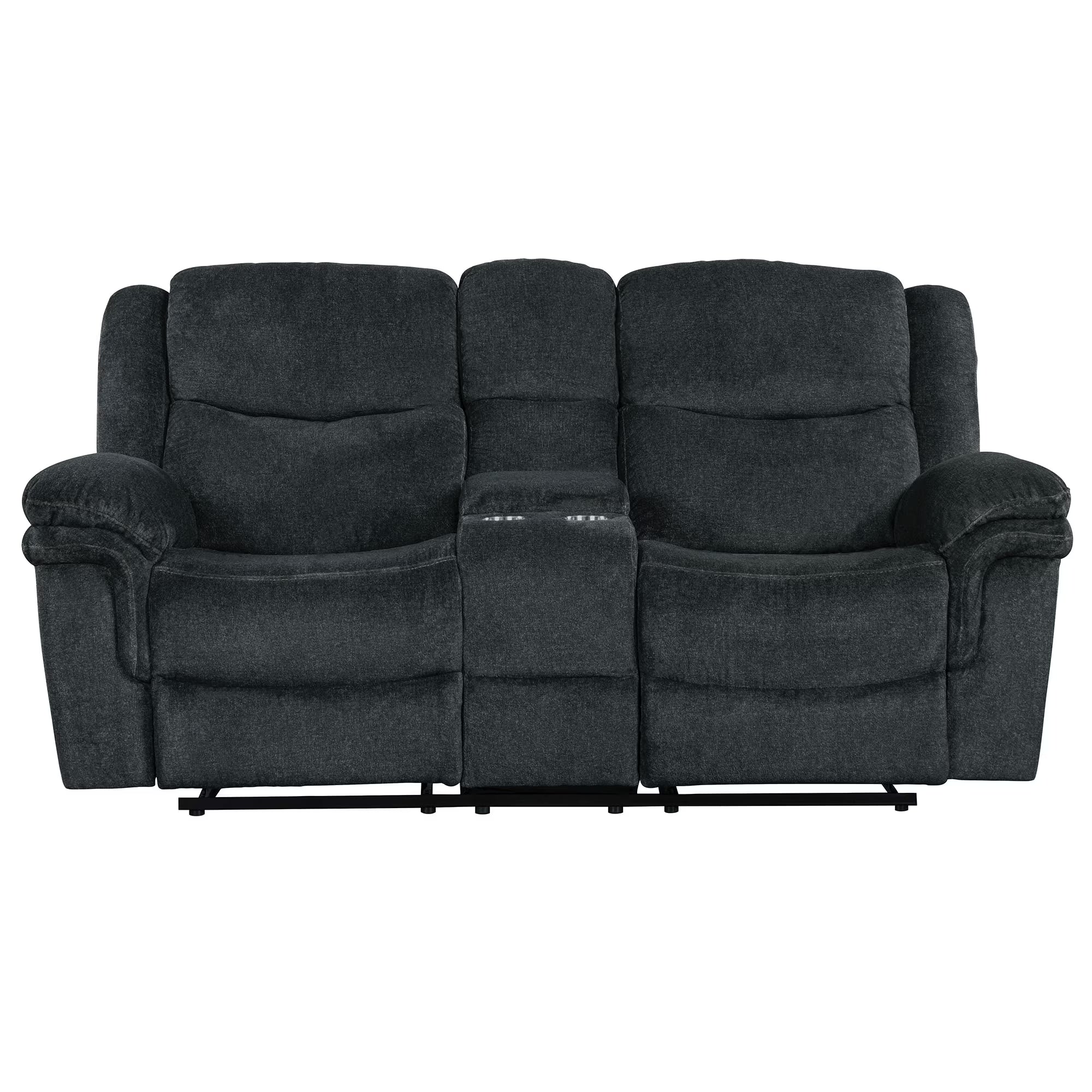 Dark Blue Manual Reclining Sofa with Cup Holders K584465