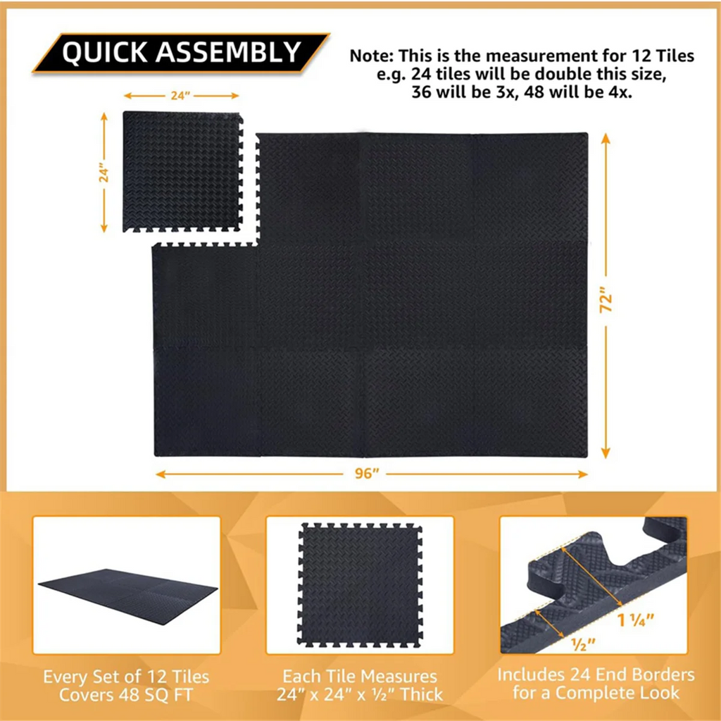 12 Pack Black Floor Exercise Mat T84438