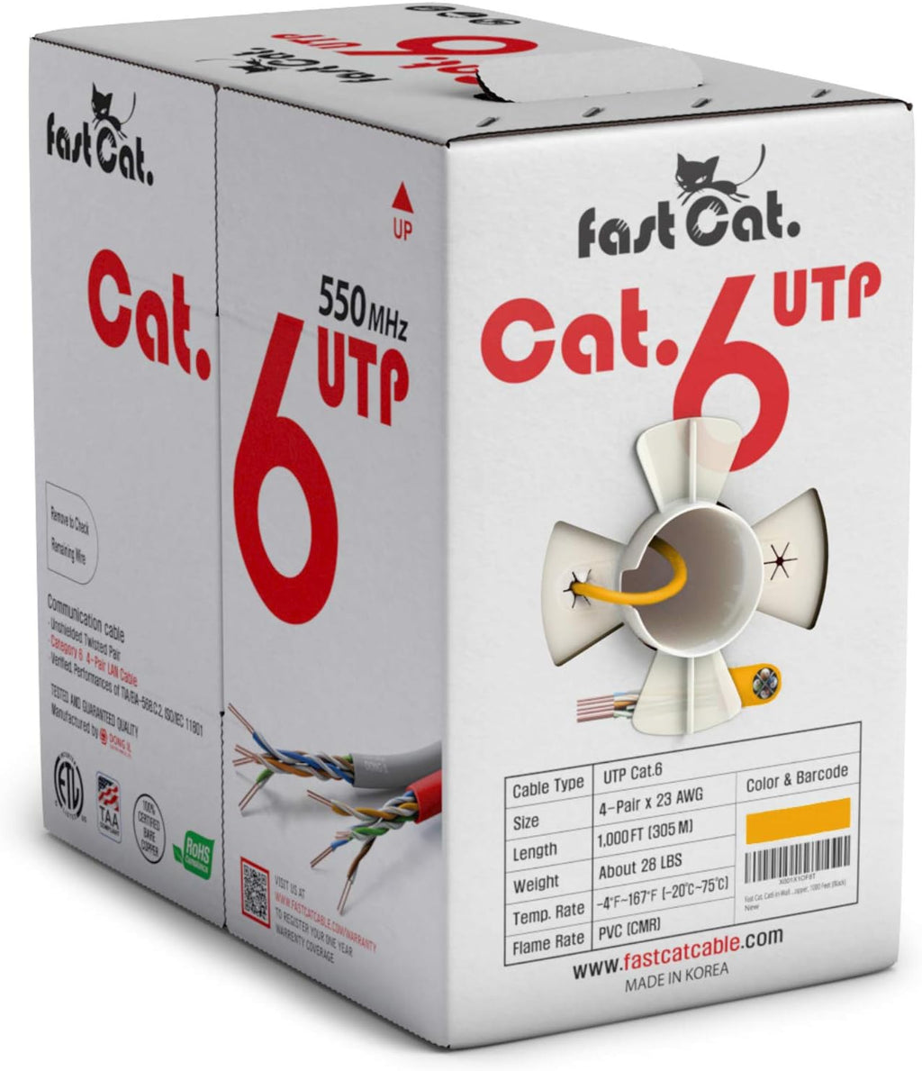 Cat6 Ethernet Cable 1000ft 23 AWG CMR Solid Bare Copper UTP LAN Cable White X8350