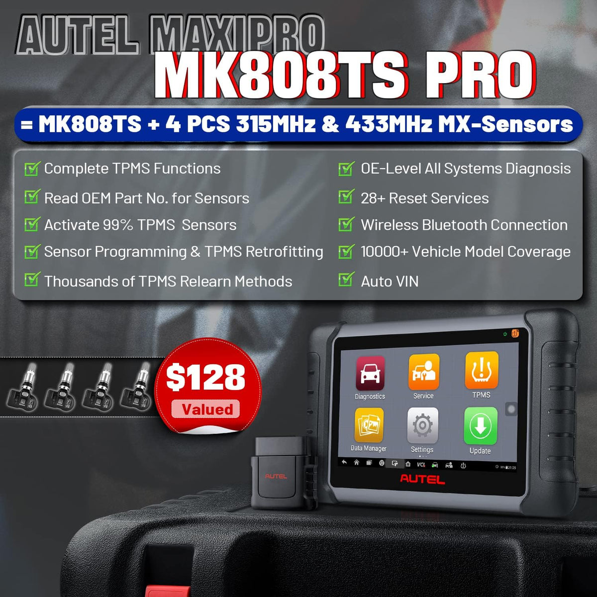 Autel MaxiCOM MK808TS Pro Diagnostic Scan Tool with Full TPMS Services F28424