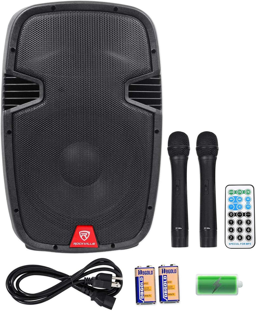 12" Rechargeable Powered 600W PA Speaker with 2 Mics and Bluetooth K5975