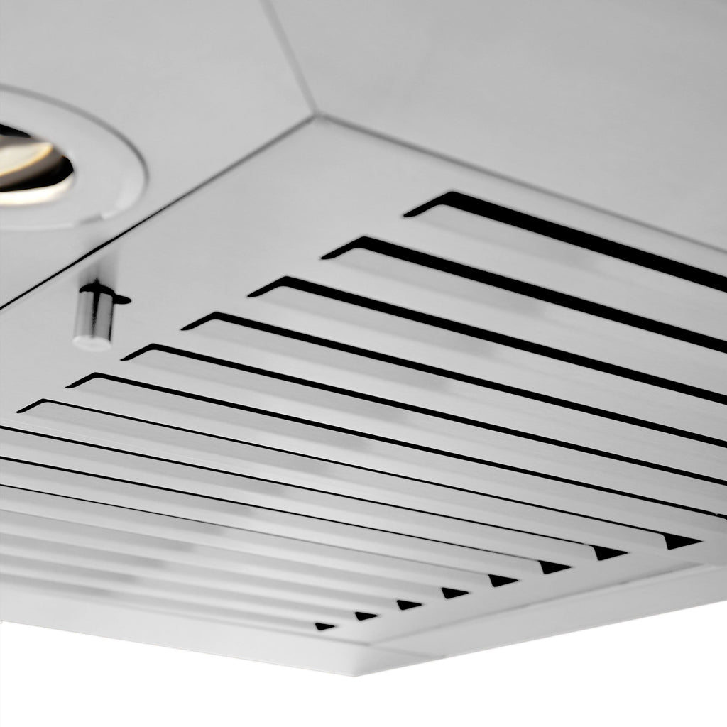 30x22 Wall Mount Range Hood in Stainless Steel with Crown Molding Y9378