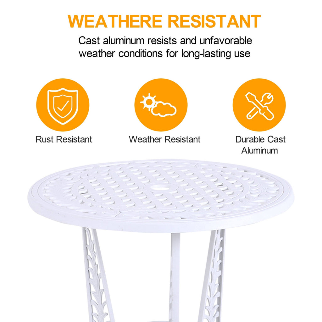 White 3-Piece Cast Aluminum Patio Bistro Set C5499