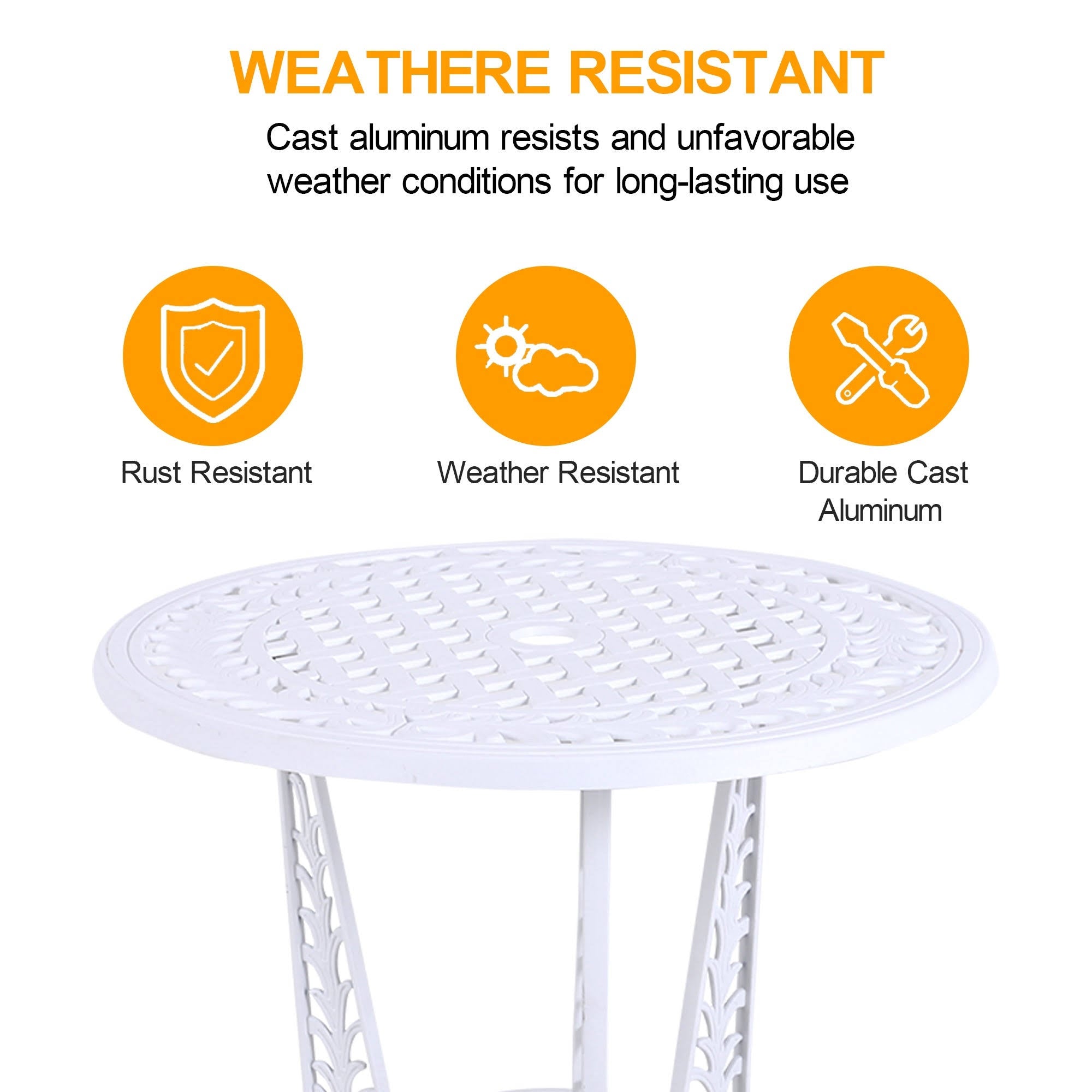White 3-Piece Cast Aluminum Patio Bistro Set C5499