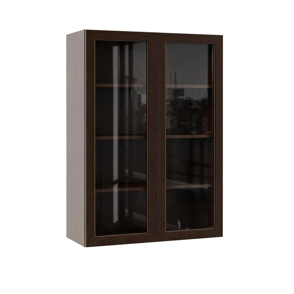 Assembled Wall Kitchen Cabinet with Glass Doors in Espresso, Brown S671