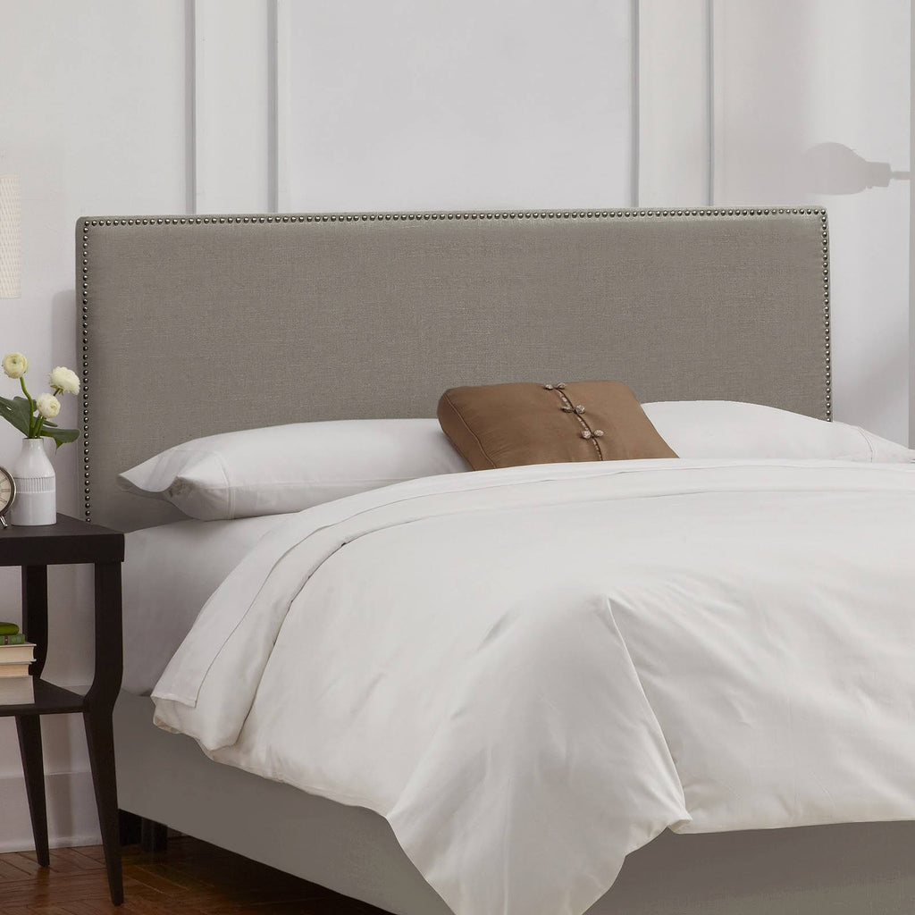 Gray Linen Headboard with Pewter Nailbuttons A1673