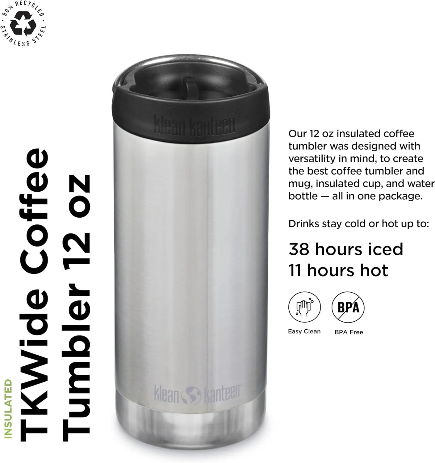 Brushed Stainless Wide 12 Oz Bottle C274432