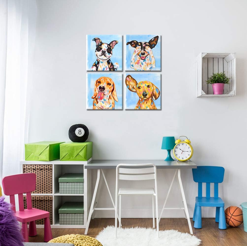 Abstract Puppy Artwork Dog Painting Canvas Gallery Wrapped 12x12inch 4 Panel A8268