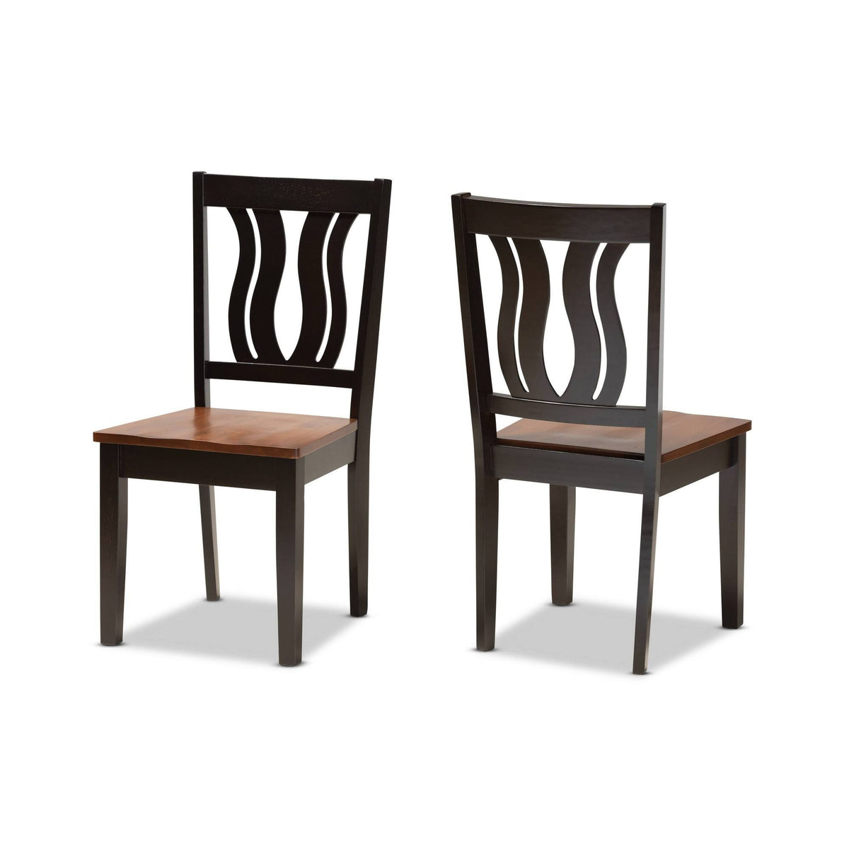 2-Piece Dark Brown and Walnut Brown Wood Dining Chair N848401