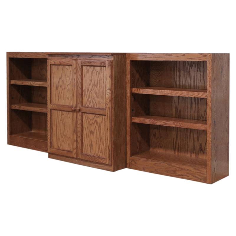 8-Shelf Wood Bookcase Wall with Doors in Dry Oak L861