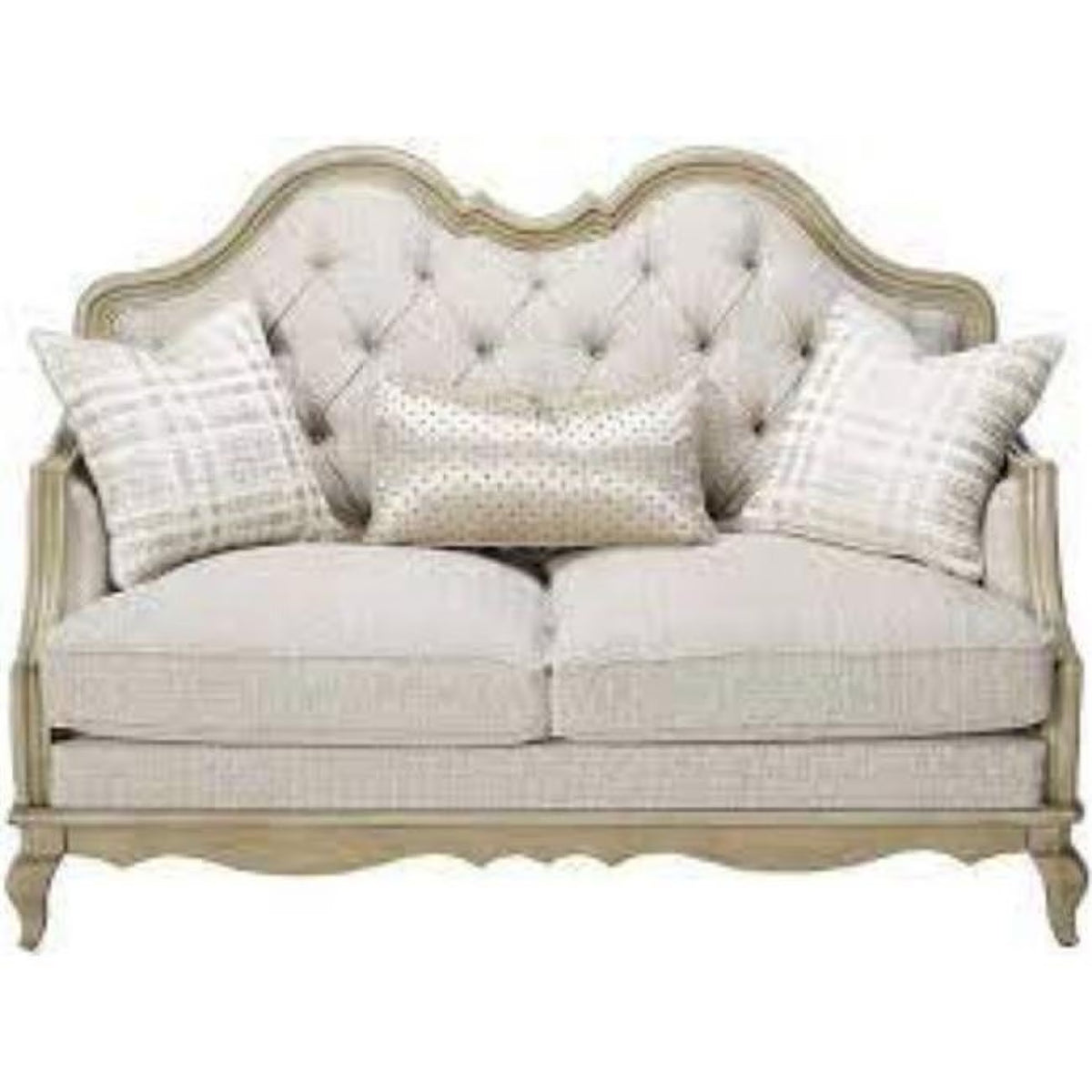 Silver Faux Leather Love Seat with Toss Pillows U78590