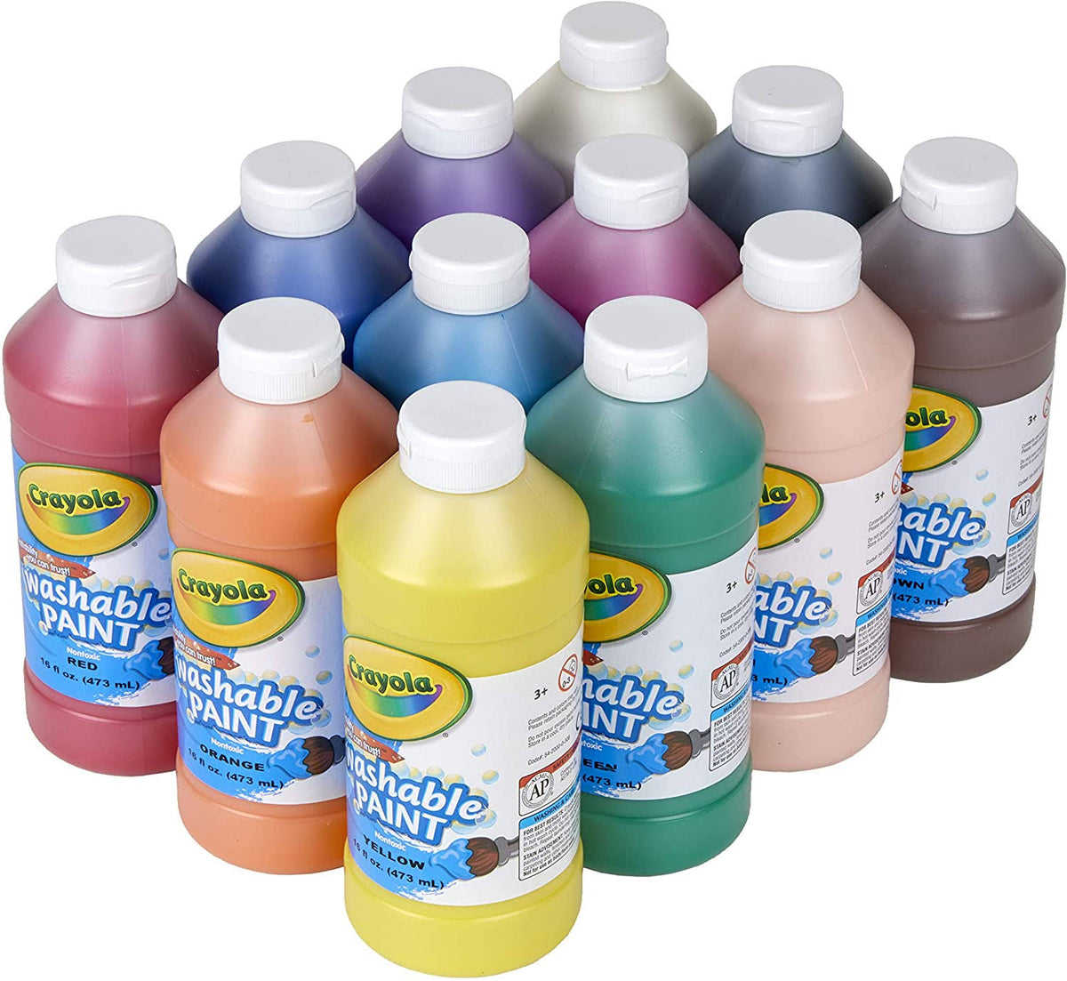 Assorted 16 oz Washable Paint, 12 per Set P14507