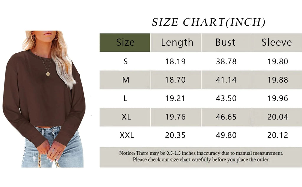 Women Long Sleeve Cropped T-Shirts Solid Tops S-2XL A53629