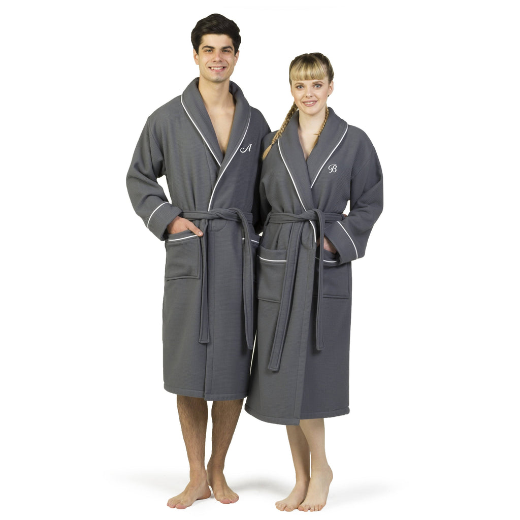 Dark Gray Turkish Cotton Waffle Terry Bathrobe F42473