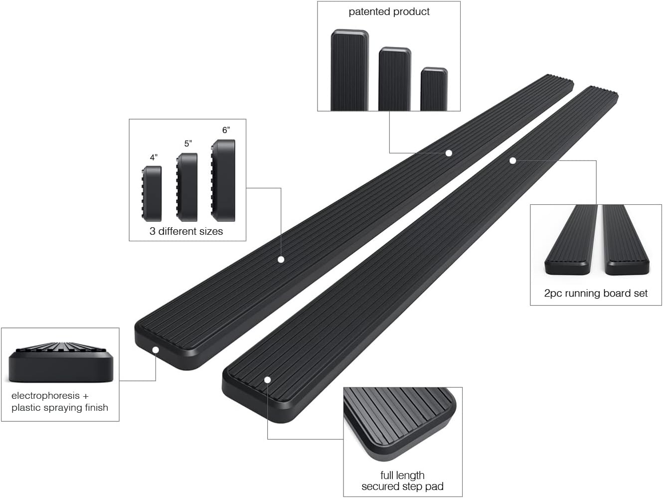 6in Black Running Boards X3706