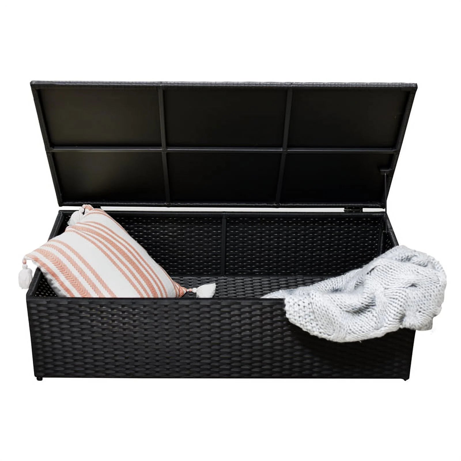 Black Wicker Outdoor Storage Sofa and Coffee Table L981473