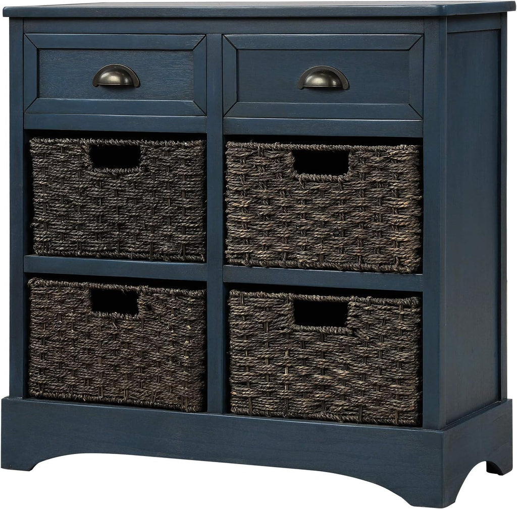 Wicker Storage Cabinet with 2 Drawers, Antique Navy F697568