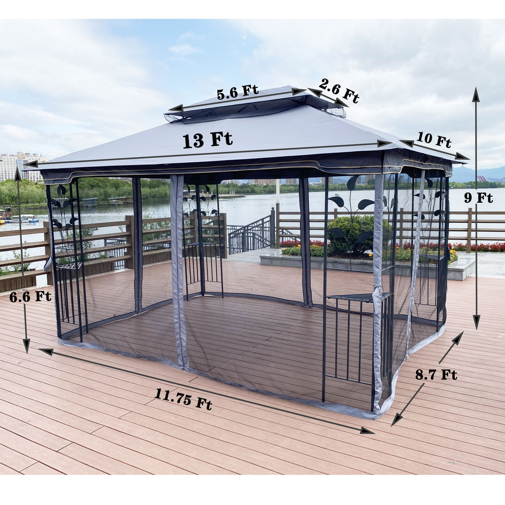 Gray Patio Gazebo Canopy Tent with Mosquito Net V11636