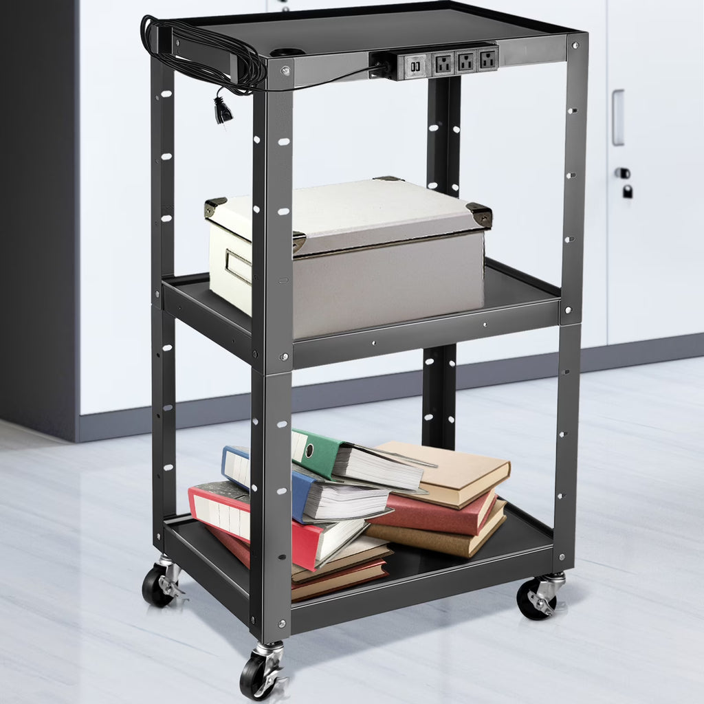 Steel AV Cart Media Cart with Cord Management Height Adjustable Z76878