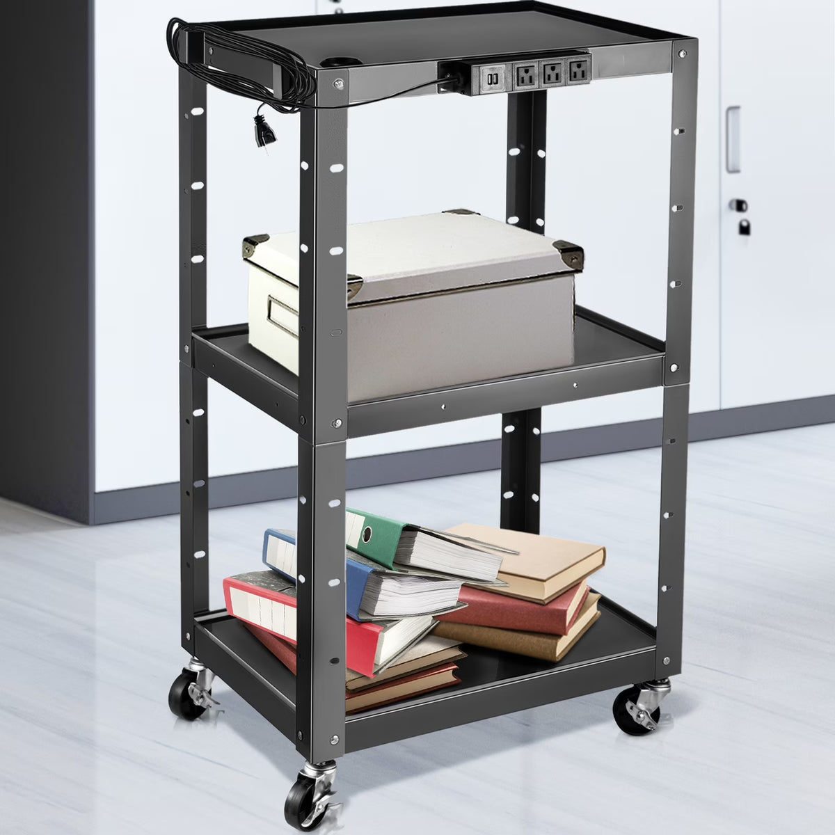 Steel AV Cart Media Cart with Cord Management Height Adjustable Z76878