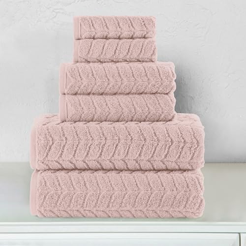 6-Piece 100% Turkish Cotton Jacquard Braided Textured Towel Set, Black O724815