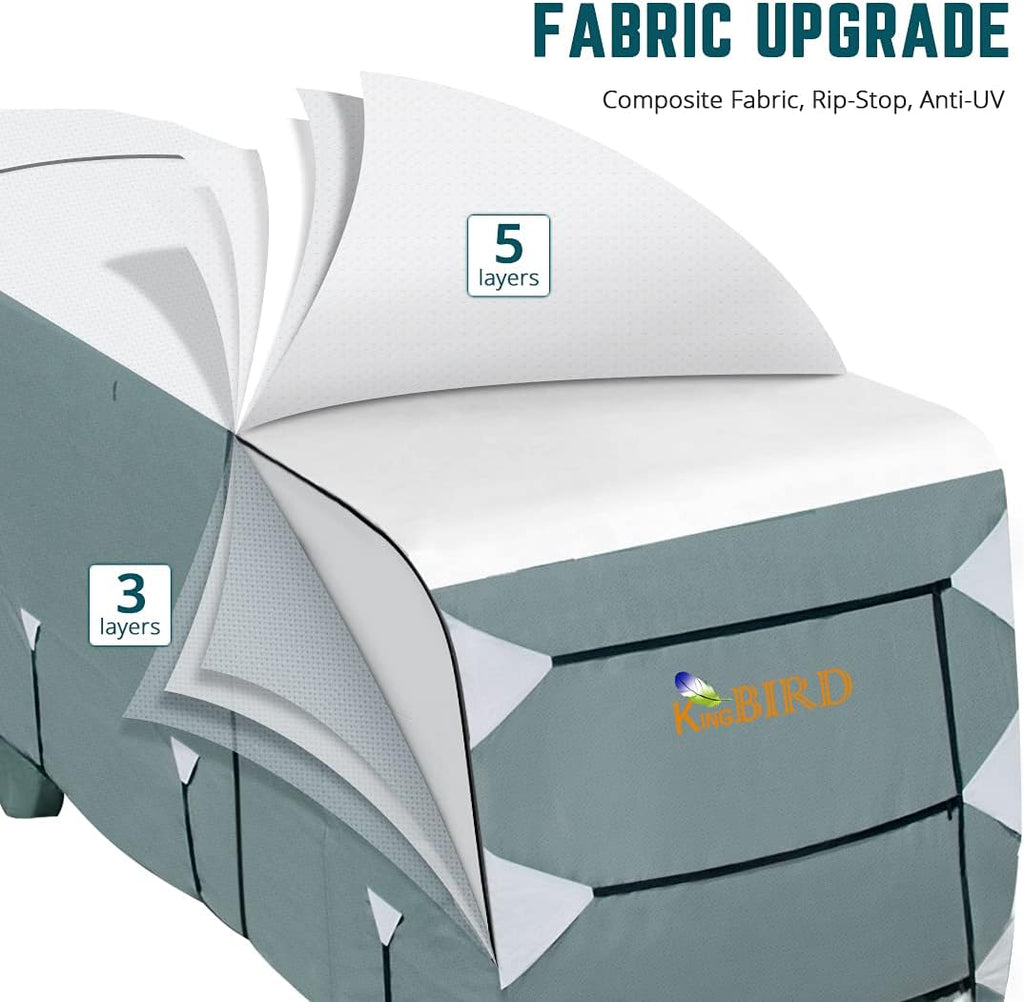 Extra-Thick 5 Layers Anti-UV Travel Trailer RV Cover with 2 Straps & 4 Tire Covers D82338