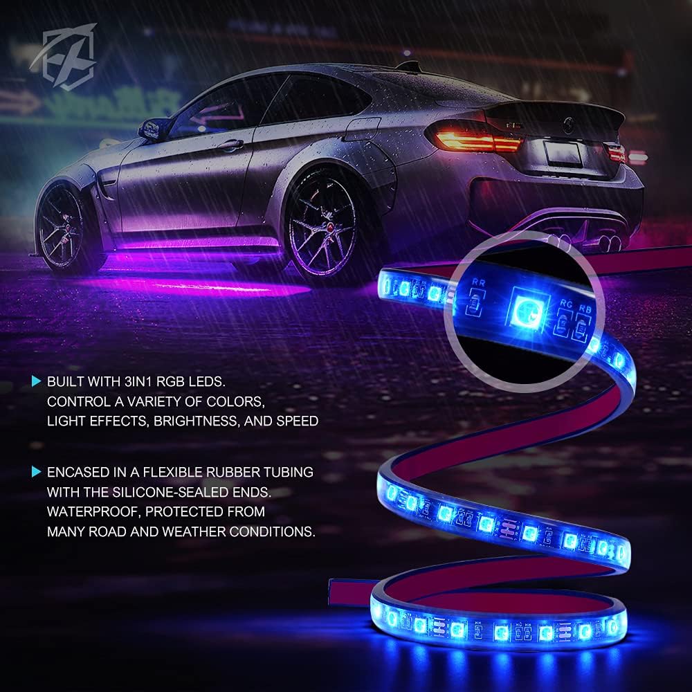 RGB LED Car Underglow Light Kits, 8PCS Underbody Interior Bluetooth Lights Z6300