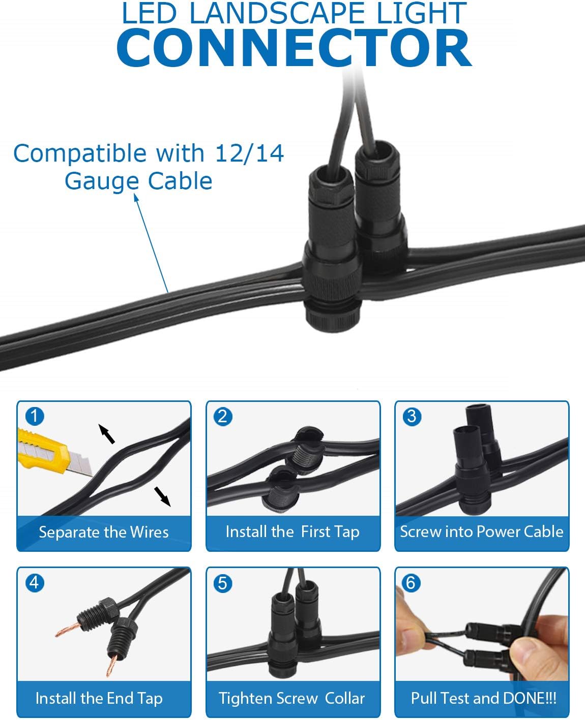 100 Pack 12-16 Gauge Low Voltage Landscape Lighting Wire Connectors N389