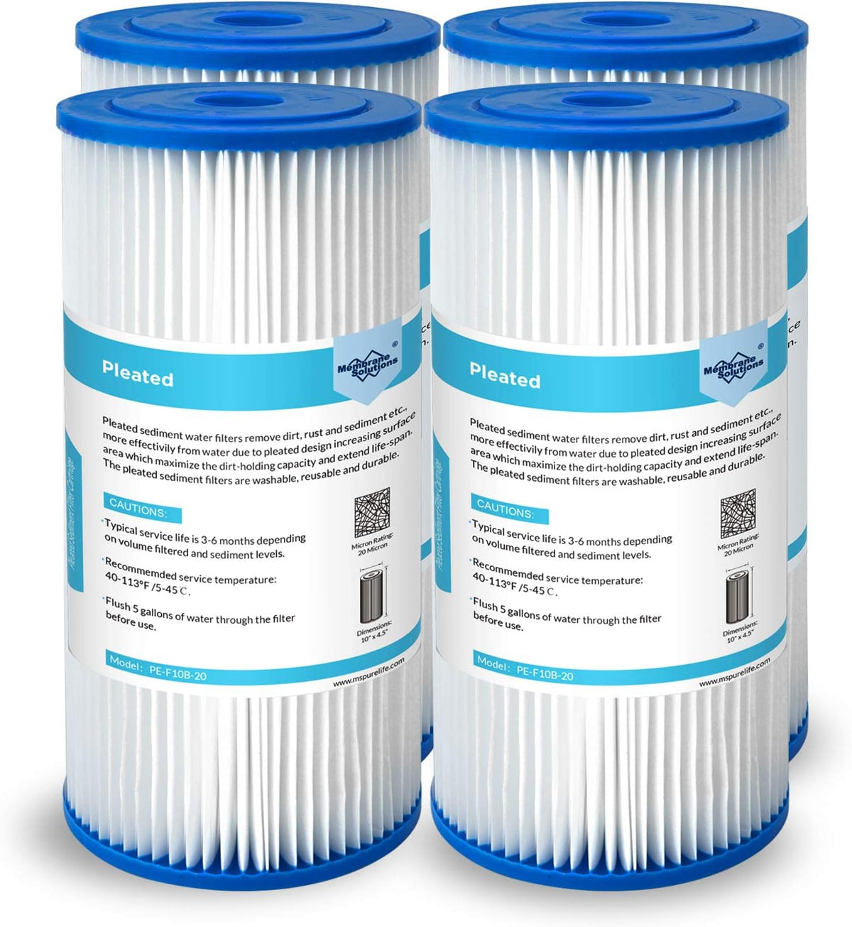 20 Micron Pleated Water Filter Replacement Cartridge 4 Pack K8849