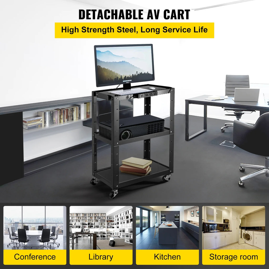 Steel AV Cart Media Cart with Cord Management Height Adjustable Z76878