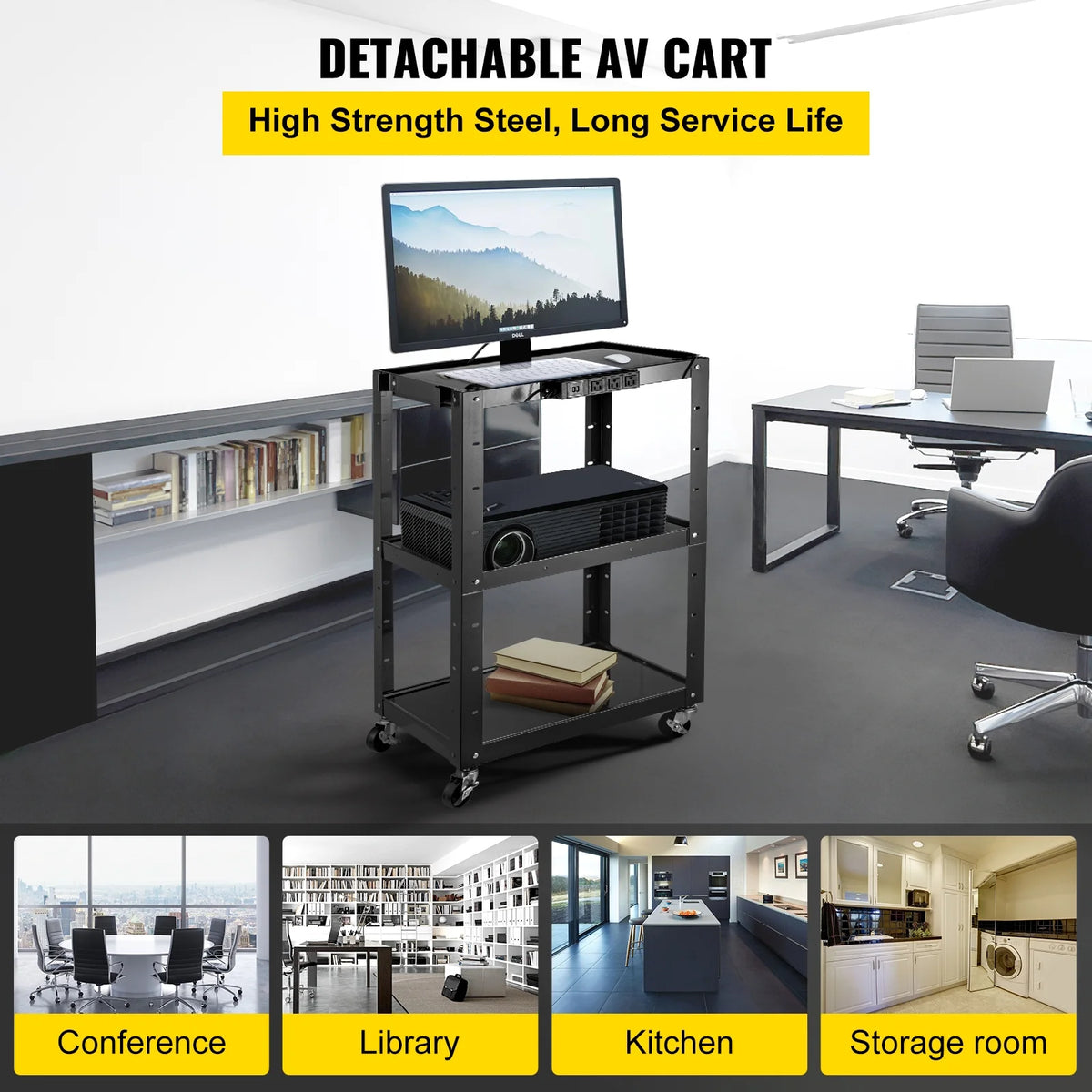 Steel AV Cart Media Cart with Cord Management Height Adjustable Z76878