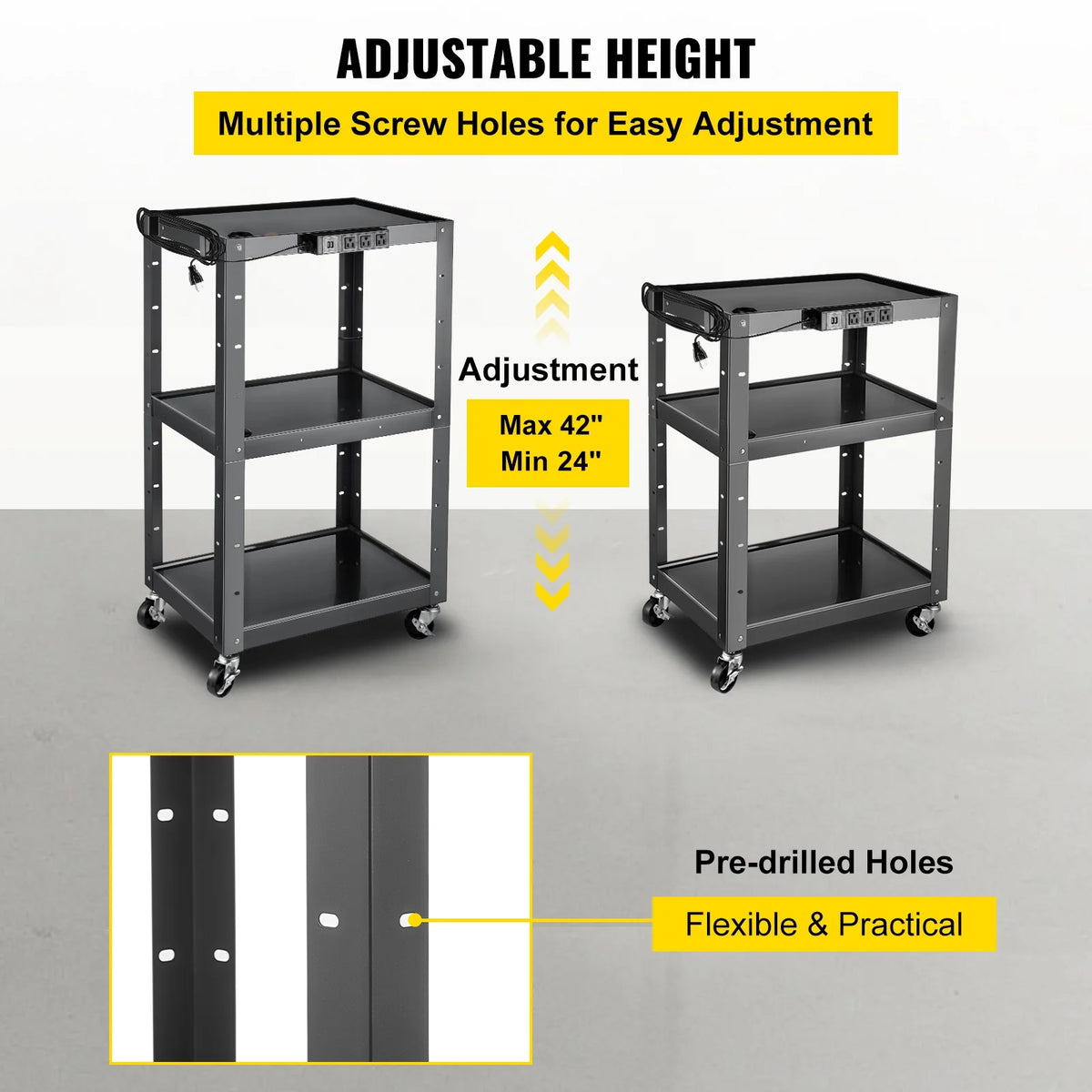 Steel AV Cart Media Cart with Cord Management Height Adjustable Z76878