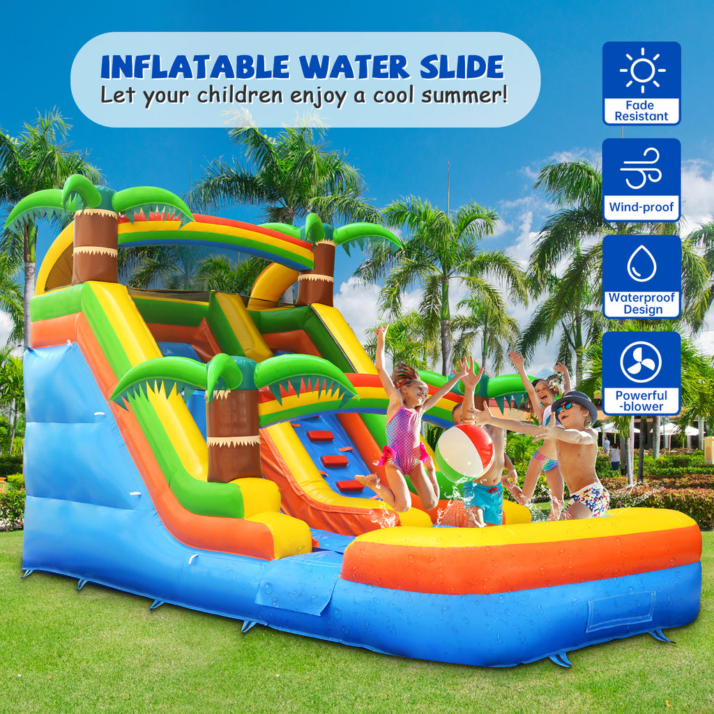21 ft Inflatable Water Slide with Air Blower, Climbing Wall, Splash Pool L99252