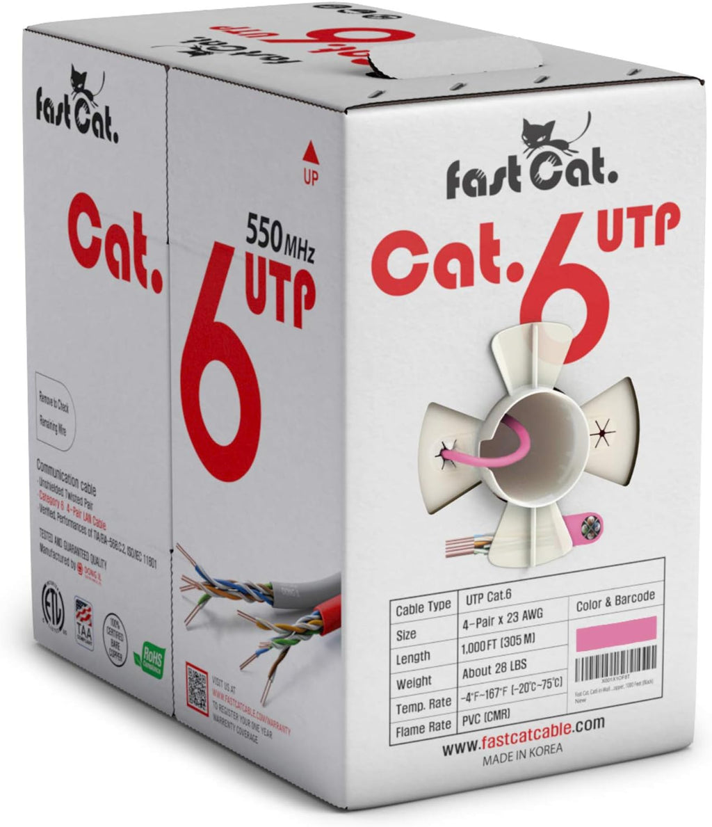 Cat6 Ethernet Cable 1000ft 23 AWG CMR Solid Bare Copper UTP LAN Cable White X8350