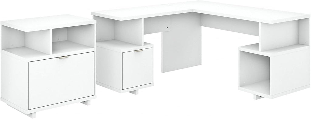 Pure White L Shaped Desk with Lateral File Cabinet N315679