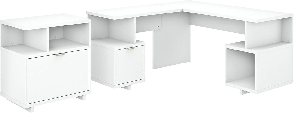 Pure White L Shaped Desk with Lateral File Cabinet N315679