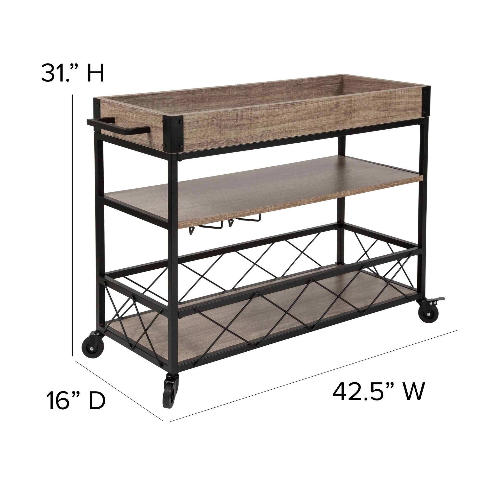 Light Oak Wood Kitchen Bar Cart with Stemware Rack and Locking Casters I6458