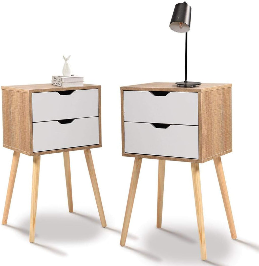 Set of 2 Blue Wood Nightstand with 2 Drawers T42017
