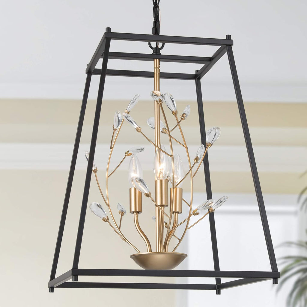 Gold Metal Square 3 Light Chandelier with Crystal R5736