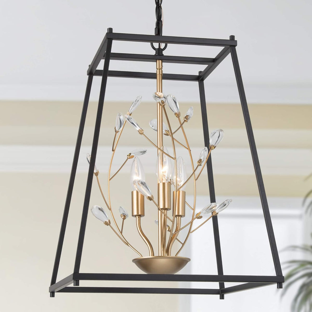 Gold Metal Square 3 Light Chandelier with Crystal R5736