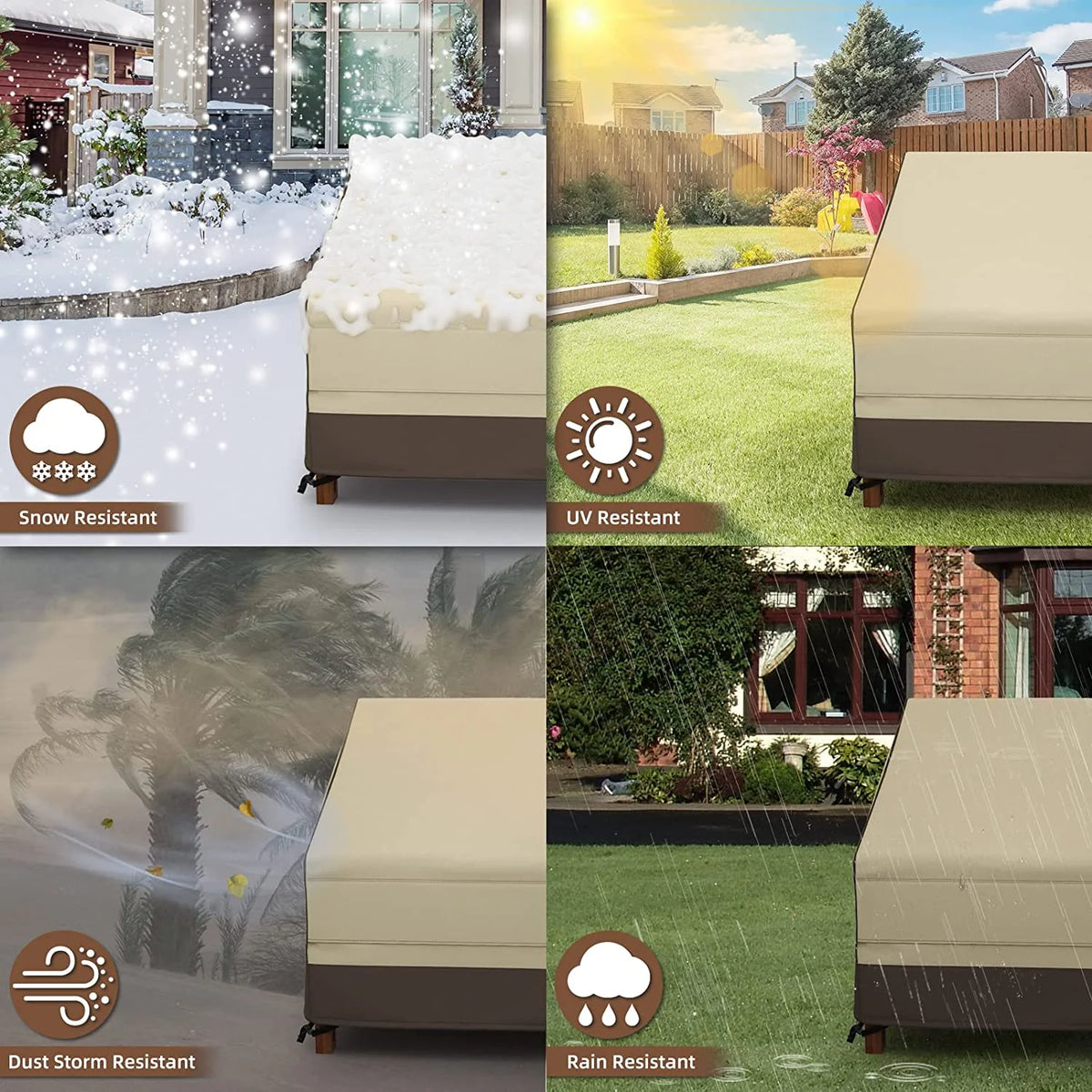 45" Patio Stacked Chair Cover, 600D Oxford Fabric Waterproof with Straps, Large Air Vents, Brown & Khaki R9337