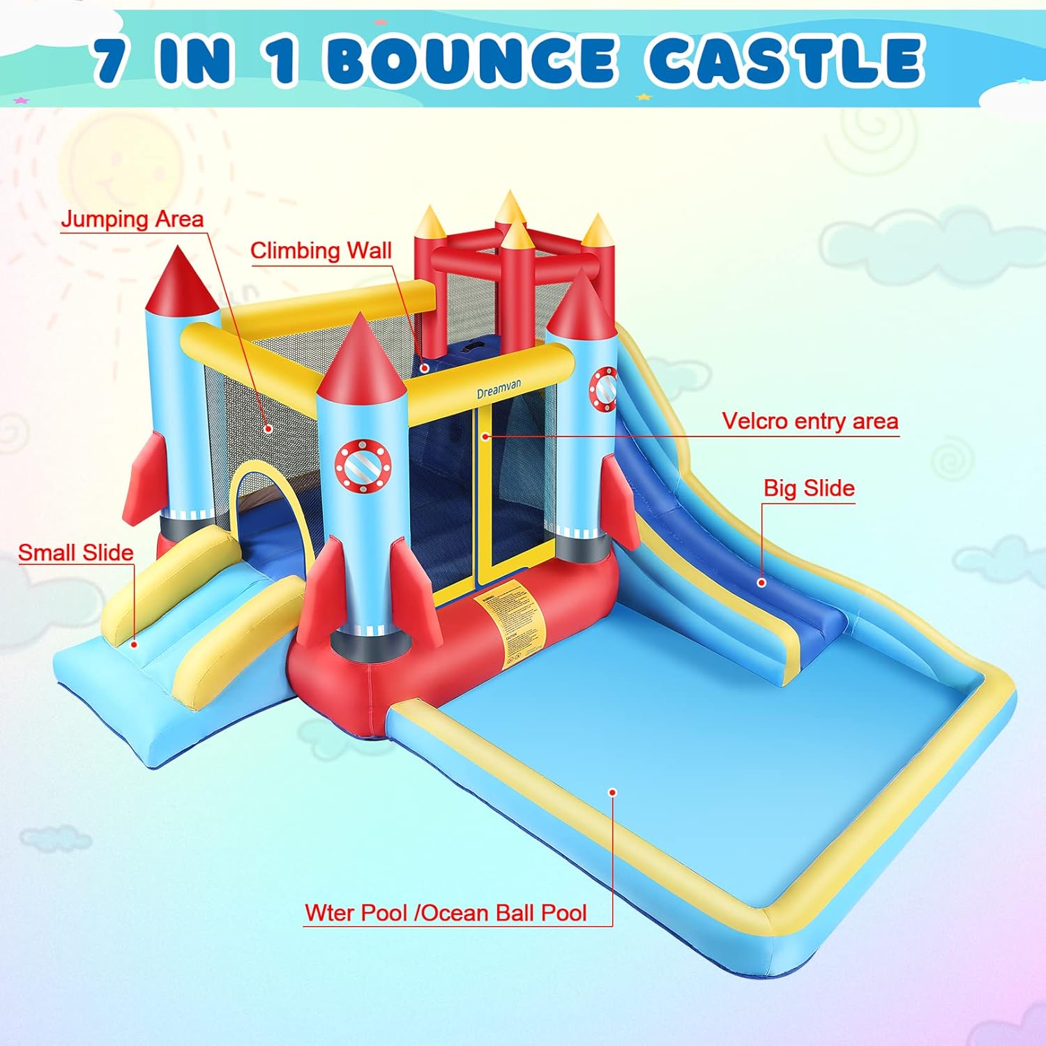 4-in-1 Children's Inflatable Bounce House with Pool and Slide E167102