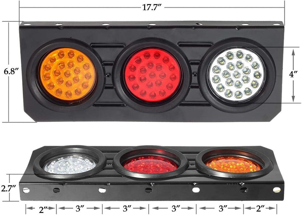 63 LED 4 Inch Round Trailer Tail Lights Bar Kit with Iron Bracket Base Waterproof 12V-30V (2pcs) Z858