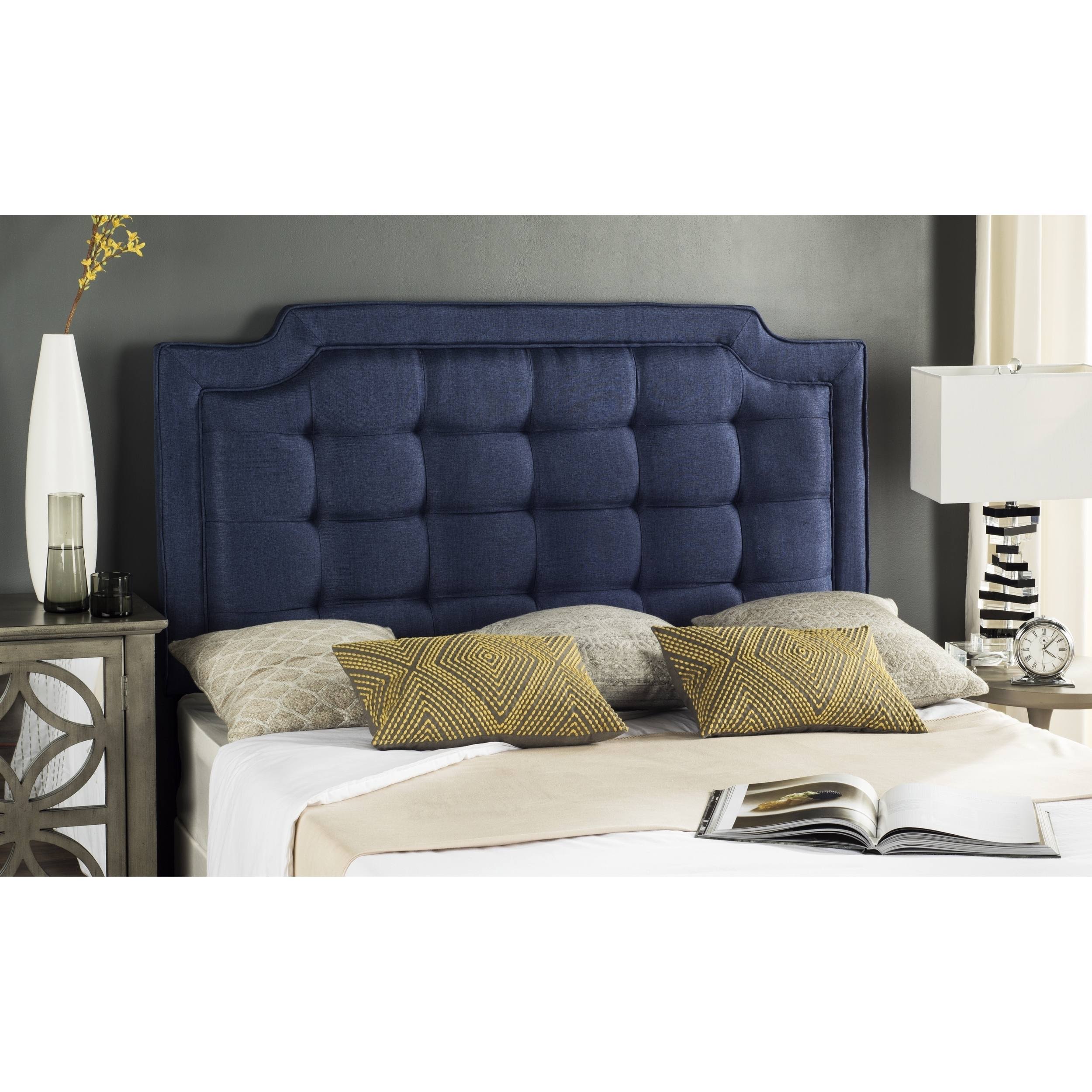 Navy Tufted Linen Full Headboard N95026