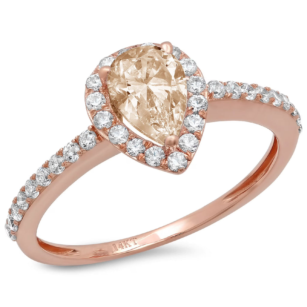 1.32ct Pear Cut Brown Champagne Simulated Diamond 18k Pink Rose Gold Halo Ring Size 3.5 B505638