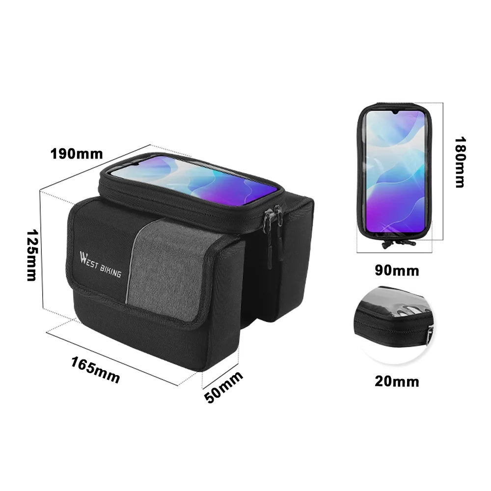 Cycling Bag, 2L Bicycle Bag, Bike Frame Fronttube Bag, Touchscreen Mobilephone Bag Z4364