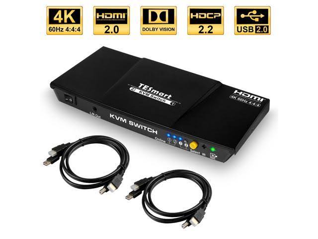 2x1 HDMI KVM Switch 4K 3840x2160@60Hz 4:4:4 USB 2.0 2pcs 5ft KVM Cables Black Y6468