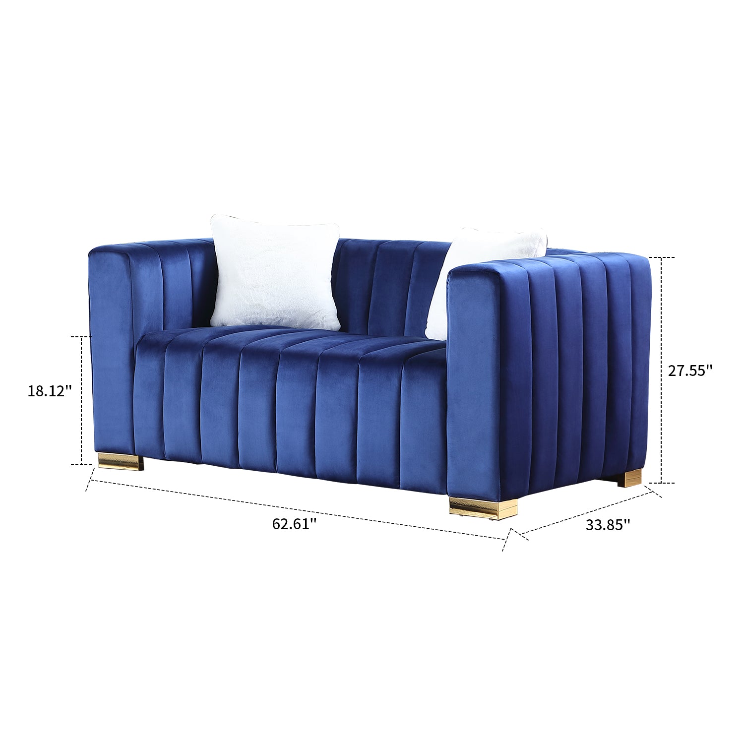Navy Blue Velvet Upholstered Loveseat Sofa with Metal Legs N51498