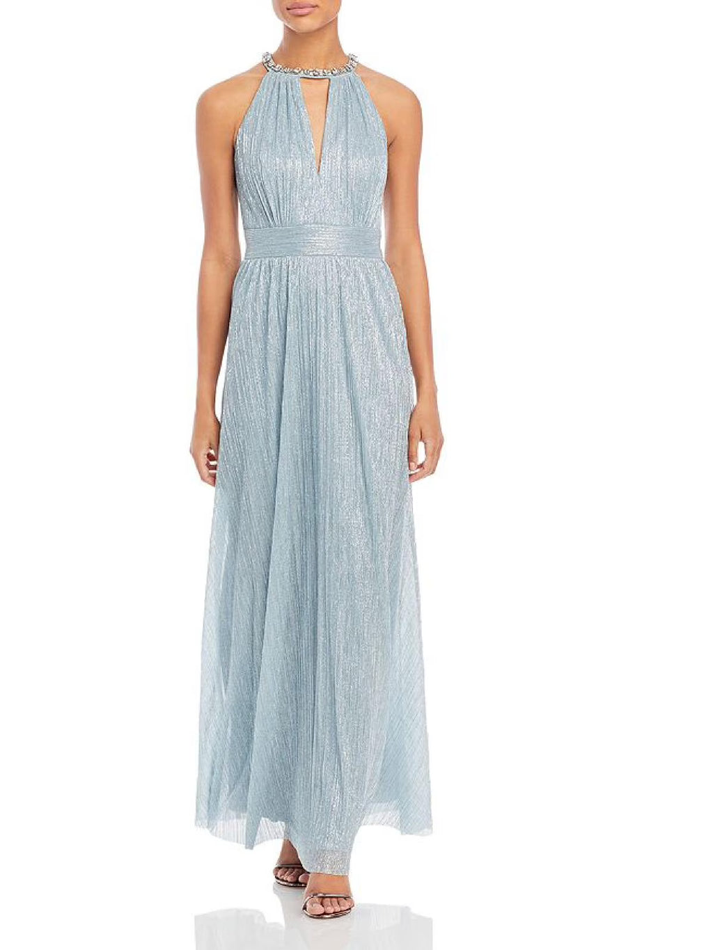 Metallic Embellished Evening Dress Blue 4 J97316